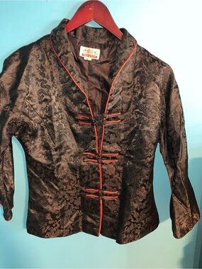 Black/Red Chinese Style Long Sleeve Button Up